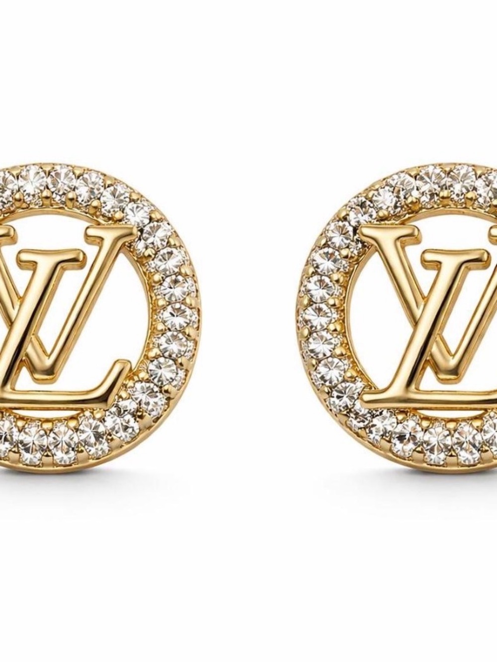 Authentic Louis Vuitton Gold-Tone Crystal LV Logo Earrings - Picture 2 of 5
